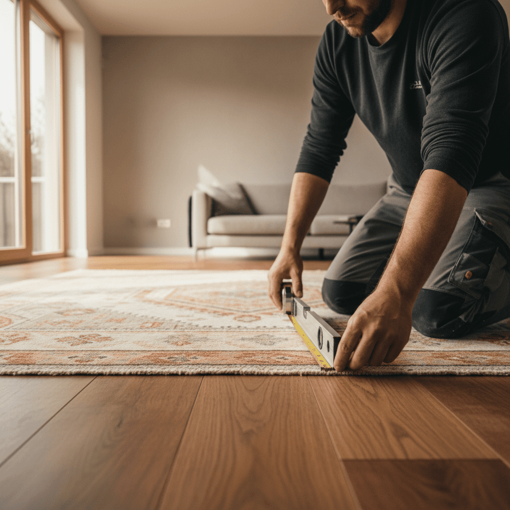 Professional rug installation and precise positioning