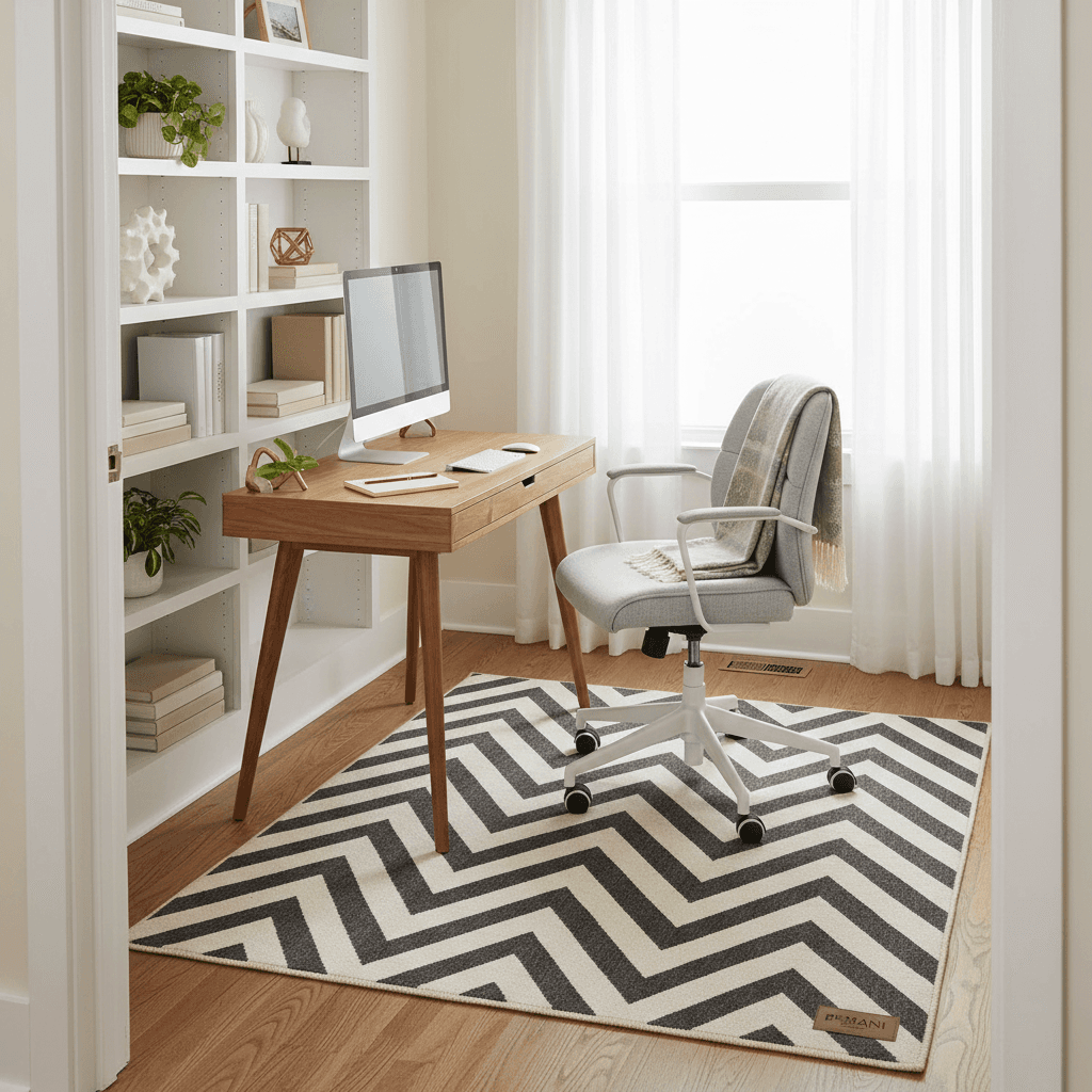 Demani chevron rug in a contemporary home office setting