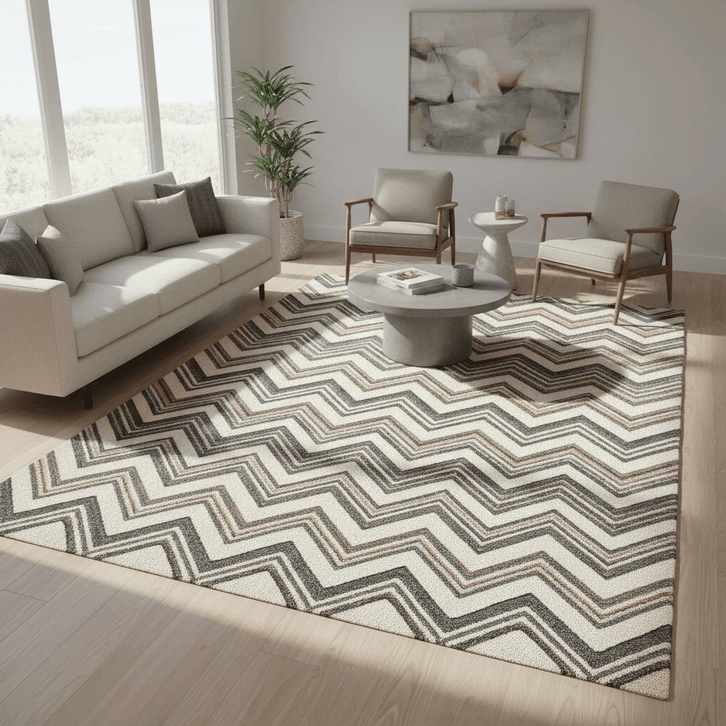 Chevron pattern rug in living room