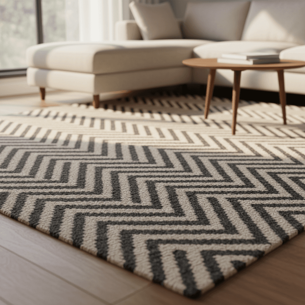 Demani chevron rug in a modern living room setting