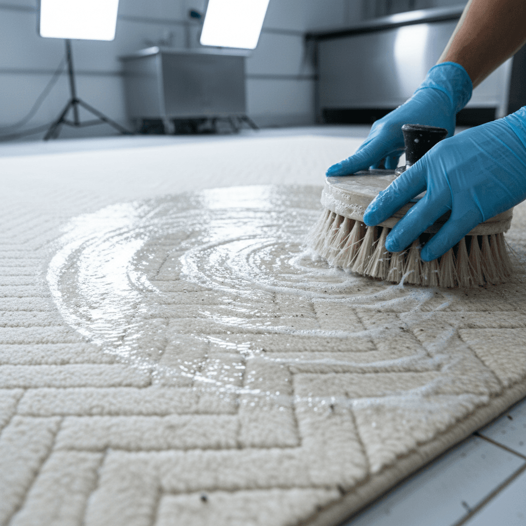 Professional rug cleaning with specialized equipment
