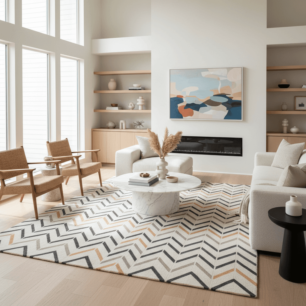 Installed Demani rug in modern living room setting