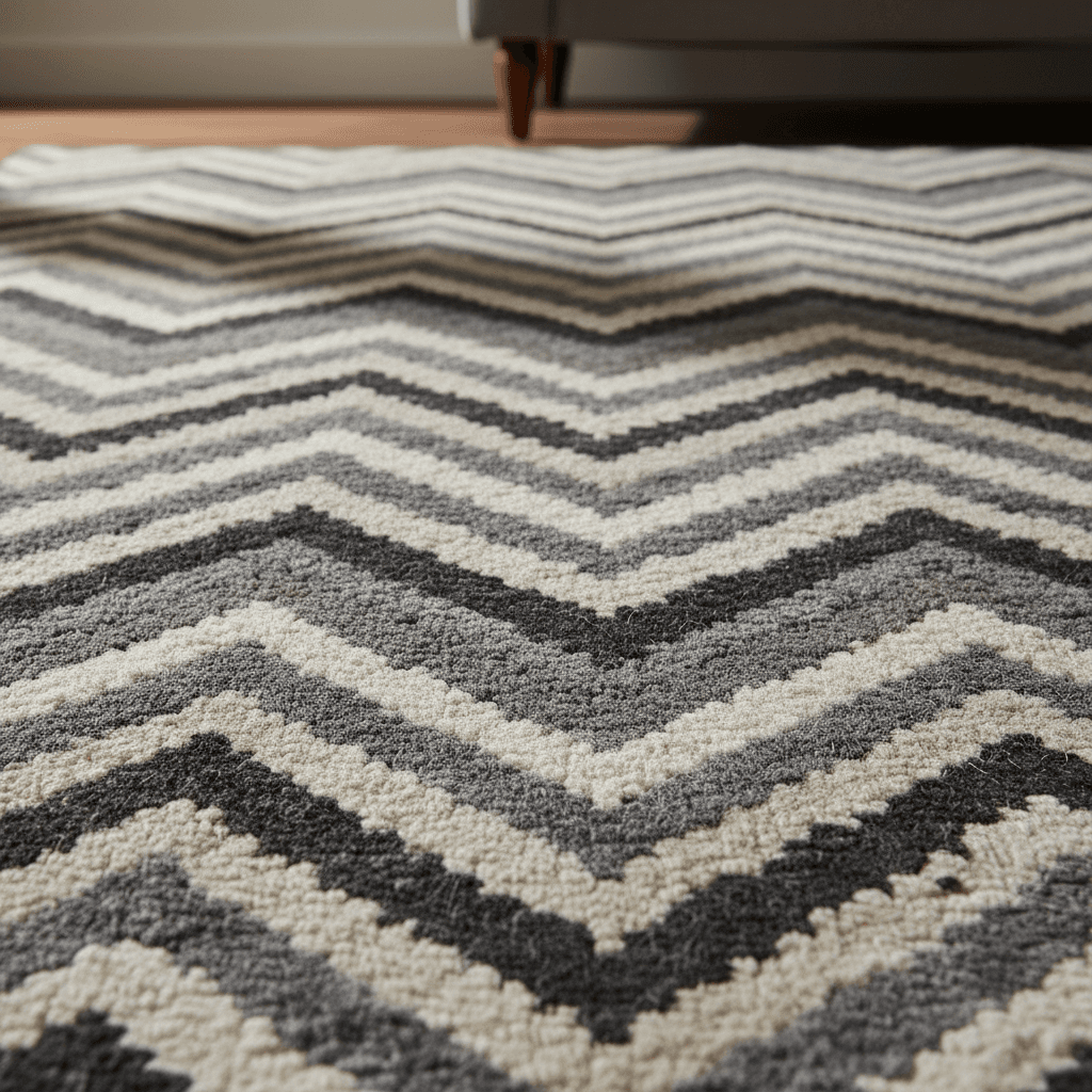 Close-up texture detail of hand-loomed Demani chevron pattern